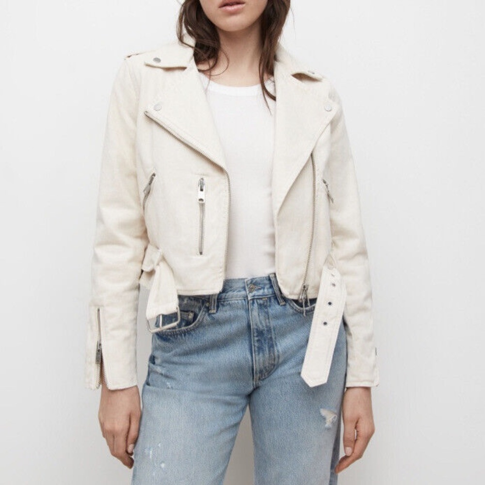 AllSaints Dessa Balfern Biker Denim Jacket Size 6/38